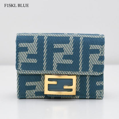 FENDI フェンディ バゲット マイクロ 三つ折り財布 ブルーデニム調FFジャカード