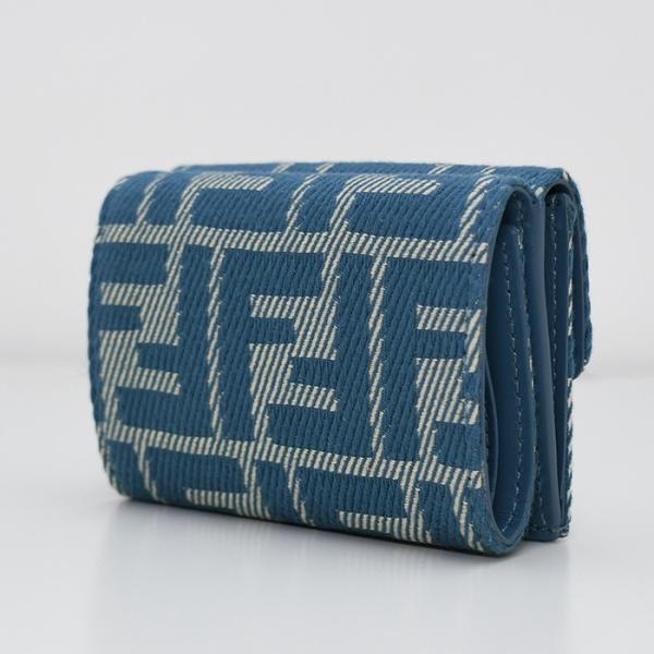 FENDI フェンディ バゲット マイクロ 三つ折り財布 ブルーデニム調FFジャカード