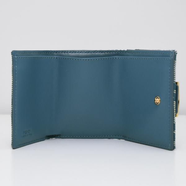 FENDI フェンディ バゲット マイクロ 三つ折り財布 ブルーデニム調FFジャカード