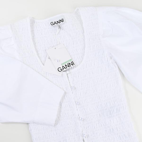 GANNI 코튼 포프린 스모크 블라우스 