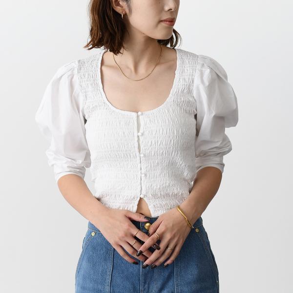 GANNI 코튼 포프린 스모크 블라우스 