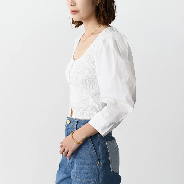 GANNI 코튼 포프린 스모크 블라우스 