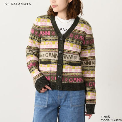 GANNI ロゴウールミックスカーディガン