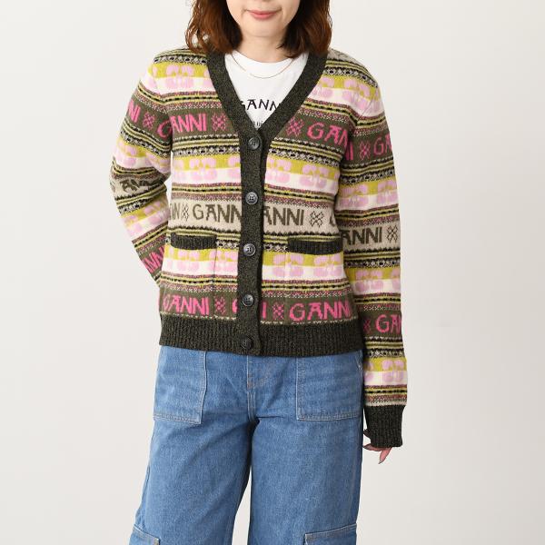 GANNI ロゴウールミックスカーディガン