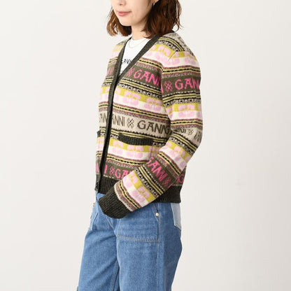 GANNI ロゴウールミックスカーディガン