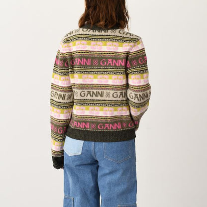 GANNI ロゴウールミックスカーディガン