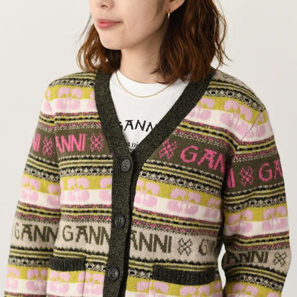 GANNI ロゴウールミックスカーディガン