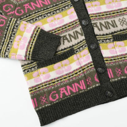 GANNI ロゴウールミックスカーディガン