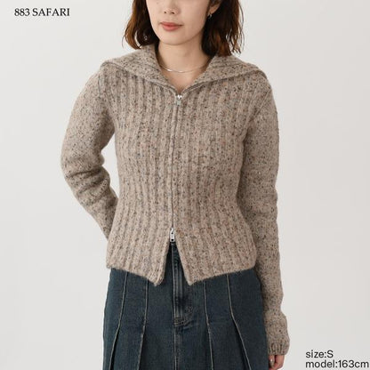 GANNI ALPACA COTTON MIX HIGHNECK ZIP CARDIGAN