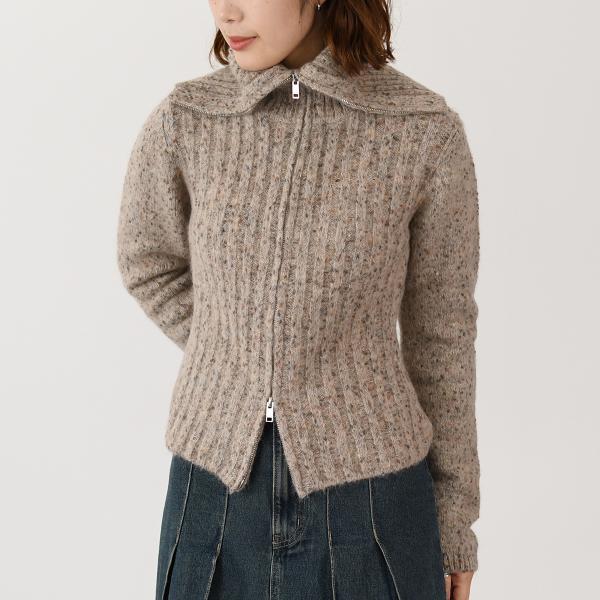 GANNI ALPACA COTTON MIX HIGHNECK ZIP CARDIGAN