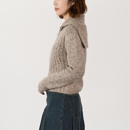 GANNI ALPACA COTTON MIX HIGHNECK ZIP CARDIGAN