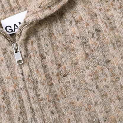 GANNI ALPACA COTTON MIX HIGHNECK ZIP CARDIGAN