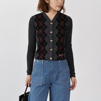 GANNI ARGYLE KNIT CARDIGAN 