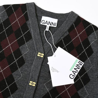 GANNI ARGYLE KNIT CARDIGAN 