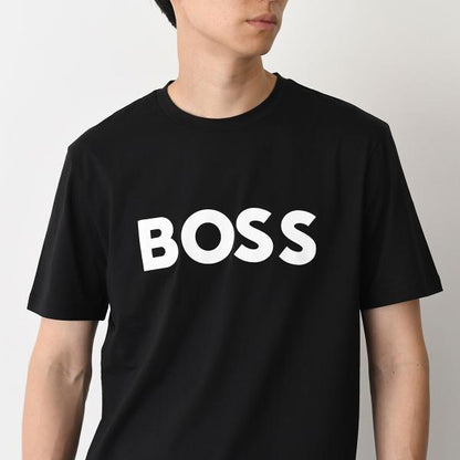 HUGO BOSS コットンジャージー Tシャツ ラバープリントロゴ付き