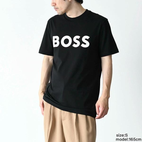 HUGO BOSS コットンジャージー Tシャツ ラバープリントロゴ付き