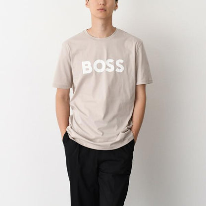 HUGO BOSS コットンジャージー Tシャツ ラバープリントロゴ付き