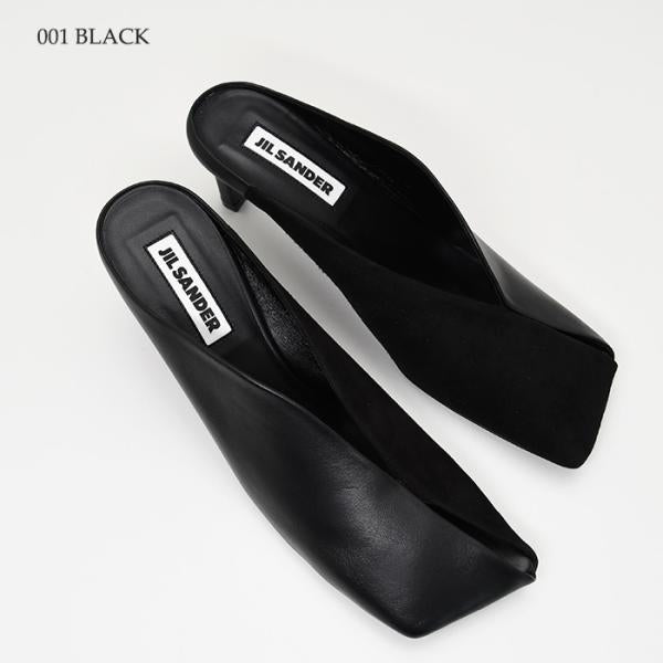 JILSANDER Leather Square Toe High Heel Mules 