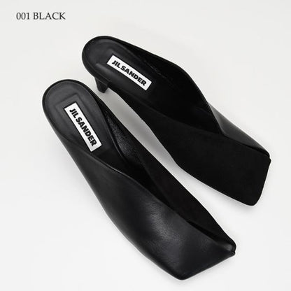 JILSANDER Leather Square Toe High Heel Mules 