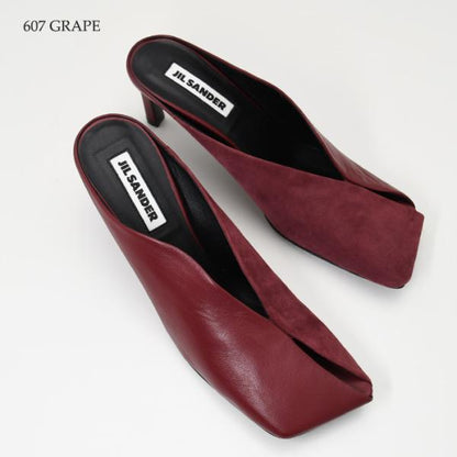 JILSANDER Leather Square Toe High Heel Mules 
