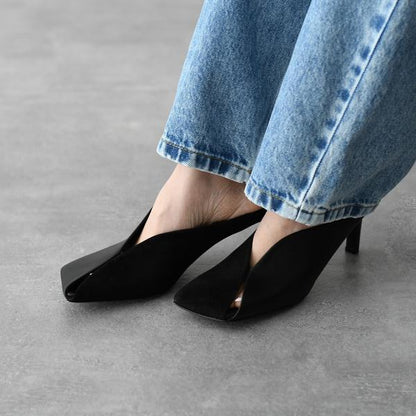 JILSANDER Leather Square Toe High Heel Mules 