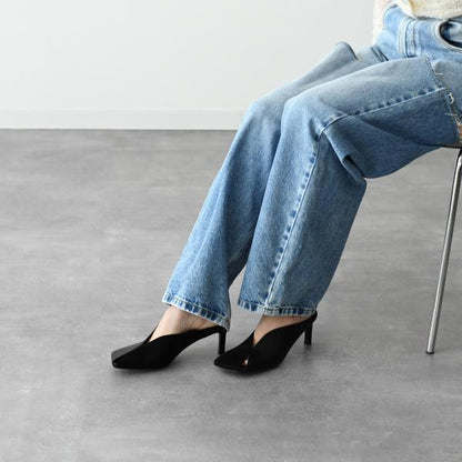JILSANDER Leather Square Toe High Heel Mules 