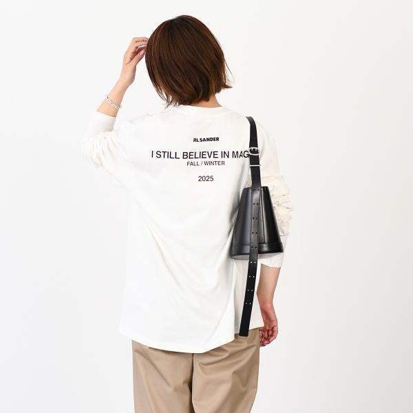JILSANDER 질 썬더 Jil Sander 로고 백 프린트 코튼 크루 넥 긴 소매 T 셔츠 
