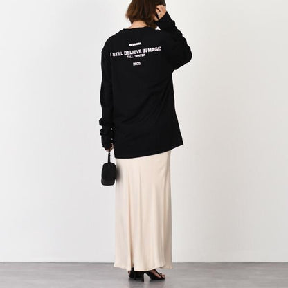 JILSANDER ジルサンダー Jil Sanderロゴ バック プリント コットン クルーネック 長袖Tシャツ