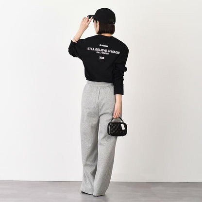 JILSANDER 질 썬더 Jil Sander 로고 백 프린트 코튼 크루 넥 긴 소매 T 셔츠 