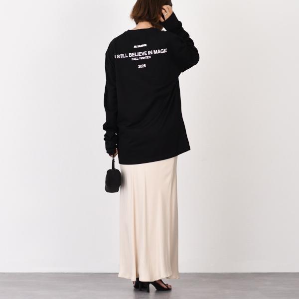 JILSANDER 질 썬더 Jil Sander 로고 백 프린트 코튼 크루 넥 긴 소매 T 셔츠 