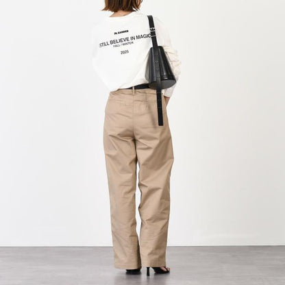 JILSANDER 질 썬더 Jil Sander 로고 백 프린트 코튼 크루 넥 긴 소매 T 셔츠 