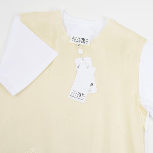 MM6 ナンバーロゴプリント サテン Tシャツ
