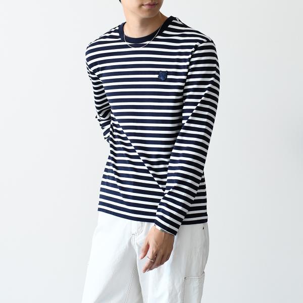 MAISON KITSUNE フォックスヘッド ストライプ ロングスリーブ Tシャツ
