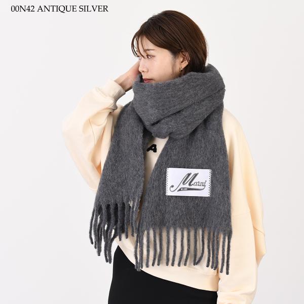 MARNI ブラッシュドアルパカ製 ロゴパッチスカーフ