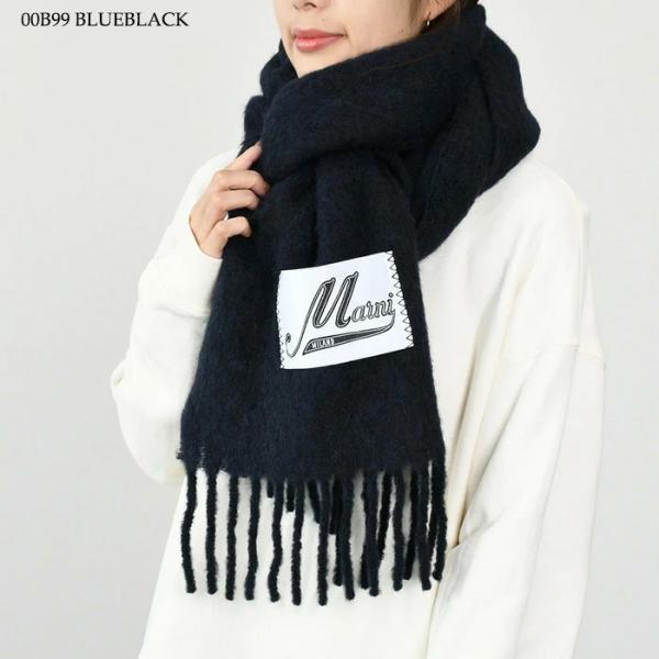 MARNI ブラッシュドアルパカ製 ロゴパッチスカーフ