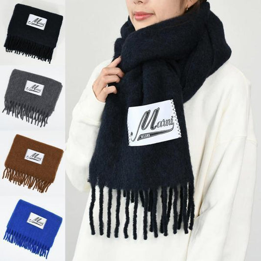 MARNI ブラッシュドアルパカ製 ロゴパッチスカーフ