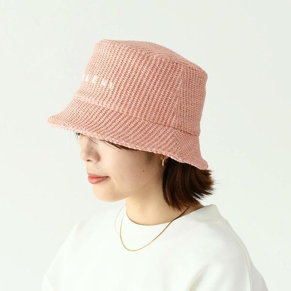 MARNI 라피아 버킷 모자 로고 자수 
