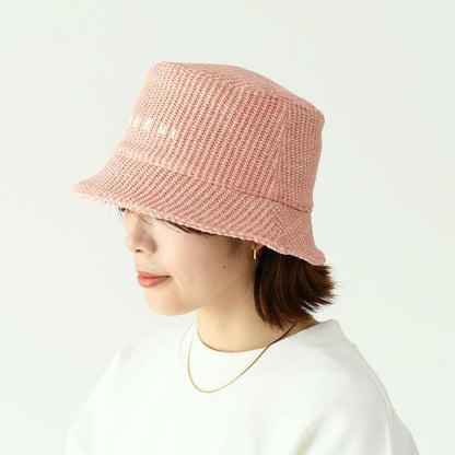 MARNI 라피아 버킷 모자 로고 자수 