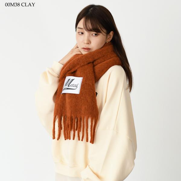 MARNI MARNI ブラッシュドアルパカ製 ロゴパッチスカーフ