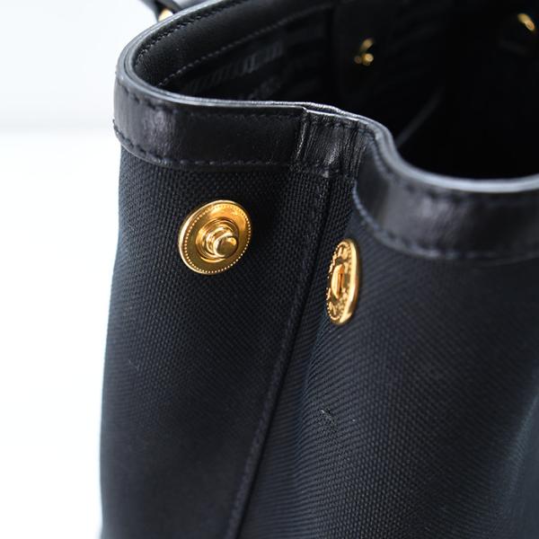 PRADA プラダ ロゴ ジャカード キャンバス ＆ レザー ハンドバッグ