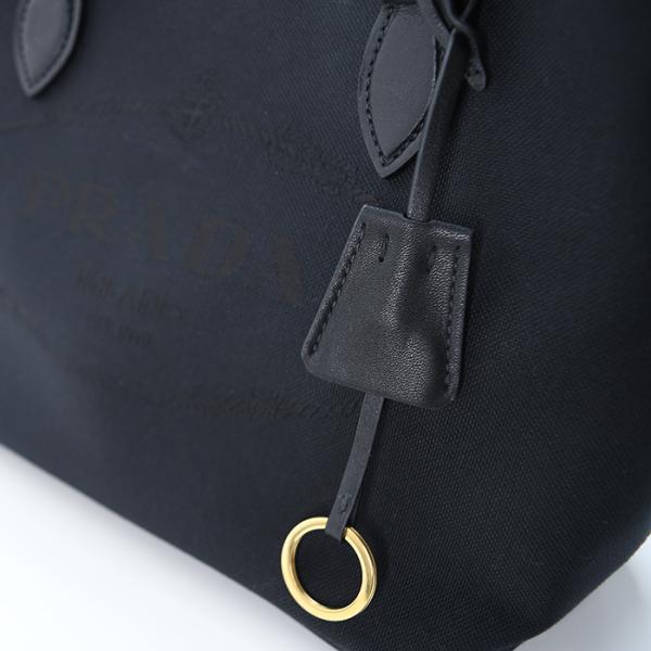 PRADA プラダ ロゴ ジャカード キャンバス ＆ レザー ハンドバッグ