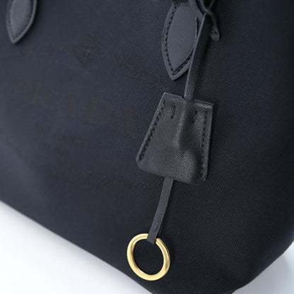 PRADA プラダ ロゴ ジャカード キャンバス ＆ レザー ハンドバッグ