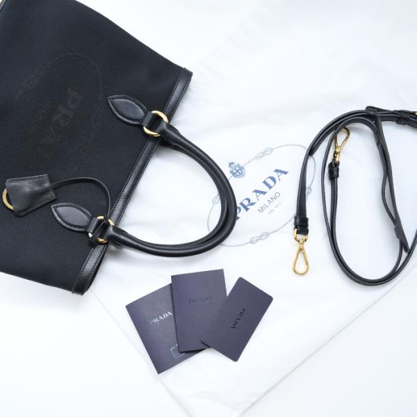 PRADA プラダ ロゴ ジャカード キャンバス ＆ レザー ハンドバッグ