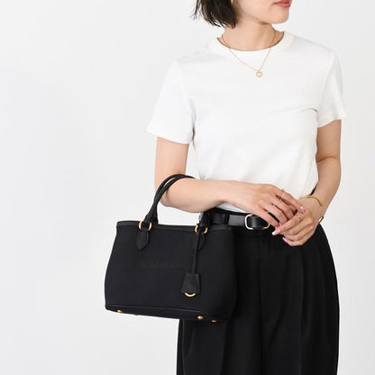 PRADA プラダ ロゴ ジャカード キャンバス ＆ レザー ハンドバッグ