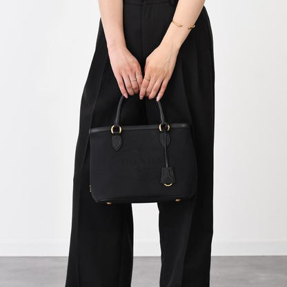 PRADA プラダ ロゴ ジャカード キャンバス ＆ レザー ハンドバッグ