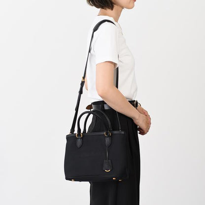 PRADA プラダ ロゴ ジャカード キャンバス ＆ レザー ハンドバッグ