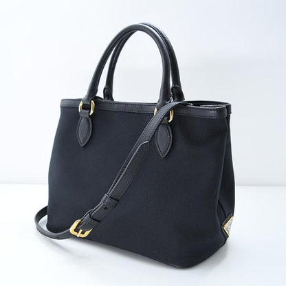 PRADA プラダ ロゴ ジャカード キャンバス ＆ レザー ハンドバッグ