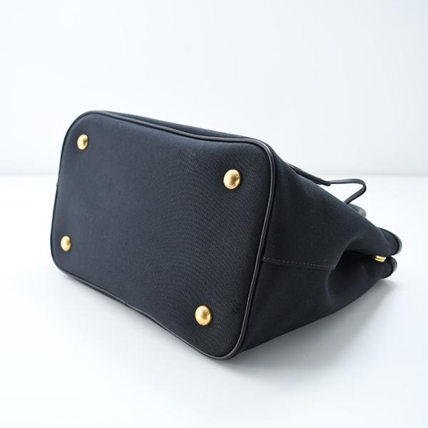 PRADA プラダ ロゴ ジャカード キャンバス ＆ レザー ハンドバッグ