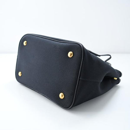 PRADA プラダ ロゴ ジャカード キャンバス ＆ レザー ハンドバッグ