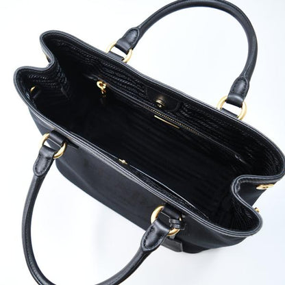 PRADA プラダ ロゴ ジャカード キャンバス ＆ レザー ハンドバッグ